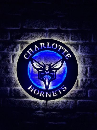 Discover Charlotte Hornets Lighted Sign, Basketball Team Emblem Illuminated Sign, Best Gift For Basketball Lovers, Christmas Gift