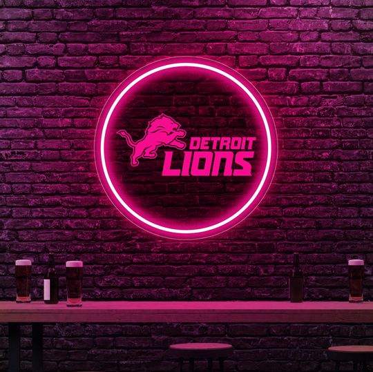 Detroit Lions neon sign, Detroit Lions led logo lighted, Detroit Lions gift, Football team neon sign decor, Detroit Lions wall art decor