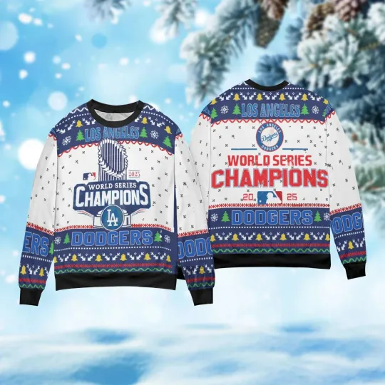 Discover Dodgers Champions 2025 Ugly Christmas Sweater – Baseball Holiday Fan Jumper