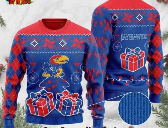 Discover AOP Jayhawk Kansas Christmas ugly Sweater