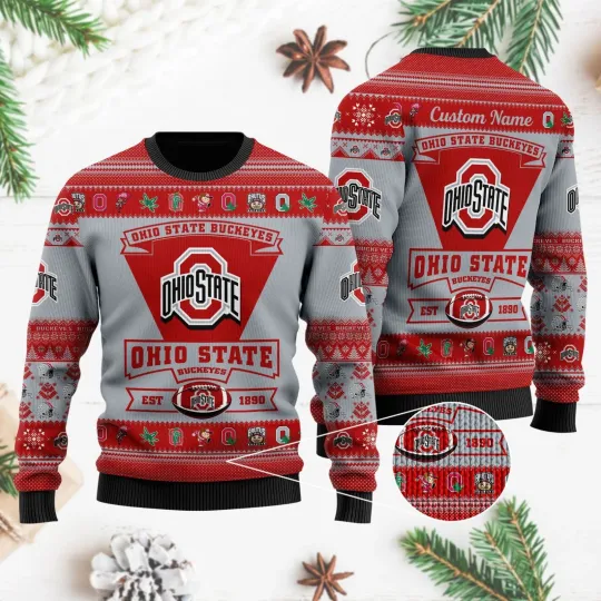 Discover Custom Name Ohio State Buckeyes Football Ugly Christmas