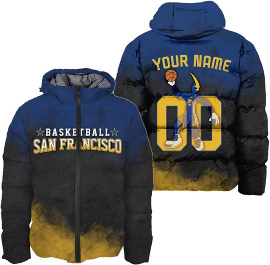 Discover Personalized Basketball Team Hooded Puffer Jacket for Men, Gift for Fan