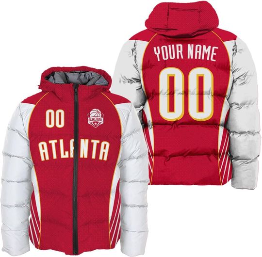 Discover Personalized Atlanta Basketball Team Hawks Hooded Puffer Jacket for Men, Gift for Fan