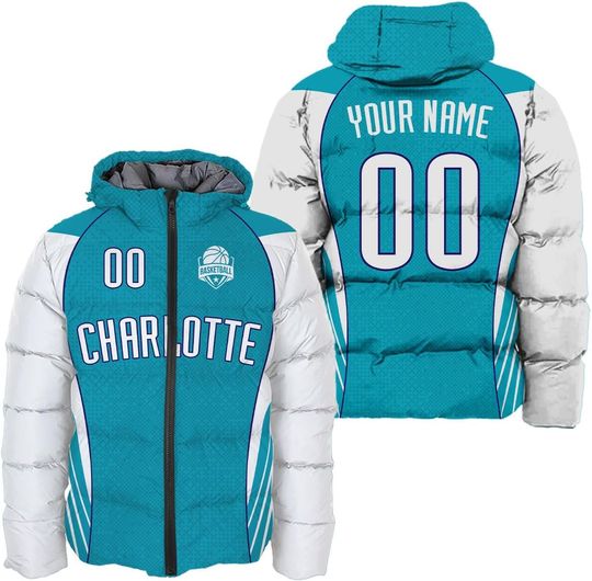Discover Personalized Charlotte Basketball Team Hornets Hooded Puffer Jacket for Men, Gift for Fan