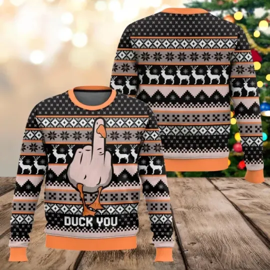 Discover Duck You Ugly Christmas Sweater, Funny Goose Middle Finger Holiday Sweatshirt