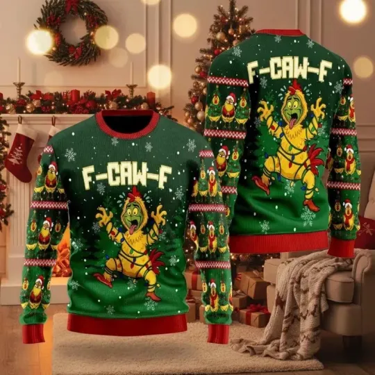 Discover F-Caw-F Chicken Ugly Sweater, Funny Chicken Xmas Sweatshirt