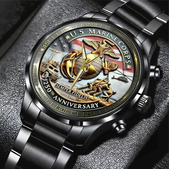 US Marine Corps Black Stainless Steel Watch