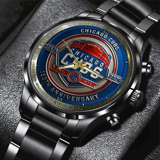 Chicago Cubs Black Steel Watch