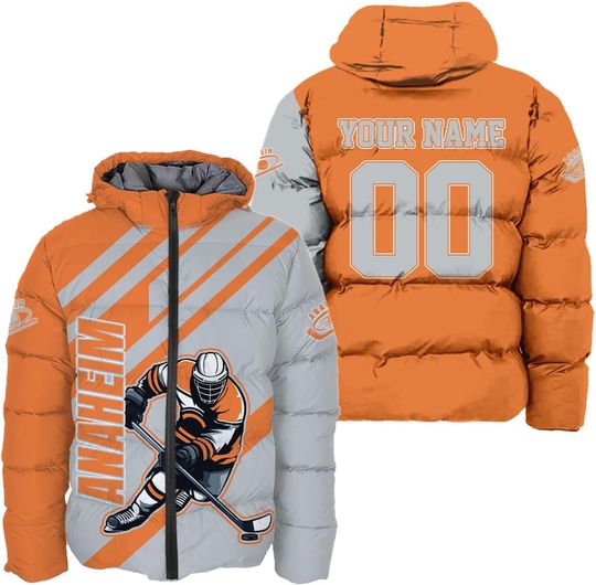 Discover Personalized Anaheim Hockey Team Ducks Hooded Puffer Jacket for Men, Gift for Fan