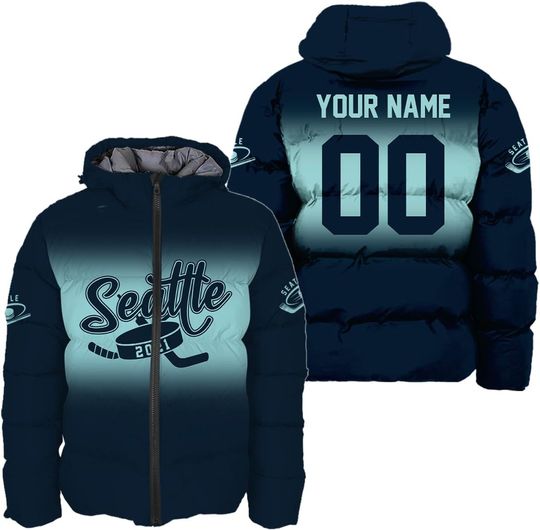 Discover Personalized Seattle Hockey Team Kraken Hooded Puffer Jacket for Men, Gift for Fan