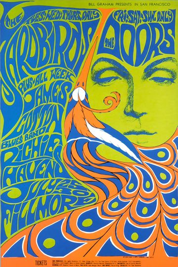 Vintage Fillmore Concert Poster The Doors Yardbirds Psychedelic Art