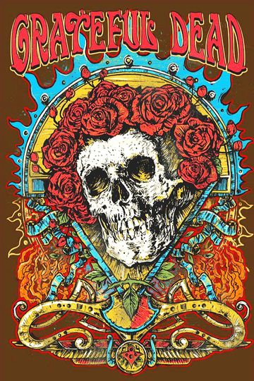 Grateful Dead Inspired Matte Poster, Skull and Roses Wall Art, Music Memorabilia, Vintage Collectible