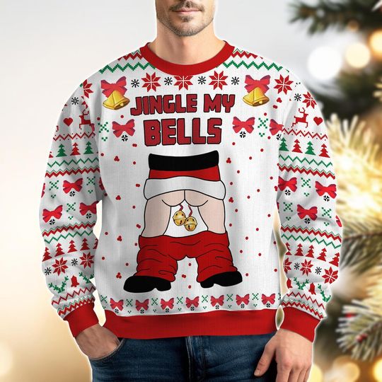 Discover Funny Jingle My Bells Ugly Christmas Sweater, Jingle Balls Sweater, Tinsel Tits Jingle Balls Sweater, Christmas Shirt, Xmas Couple Gift