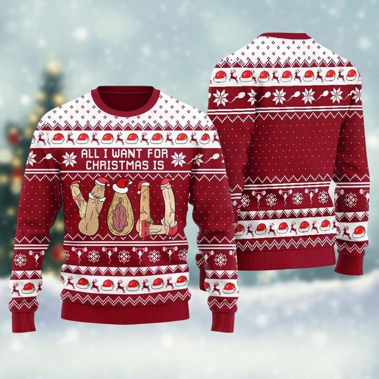 Discover All I Want For Christmas Is Dirty Ugly Sweater, Funny Dirty Cockmas Xmas Sweater, Merry Clitmas Sweater For Men Women, Holiday Gift