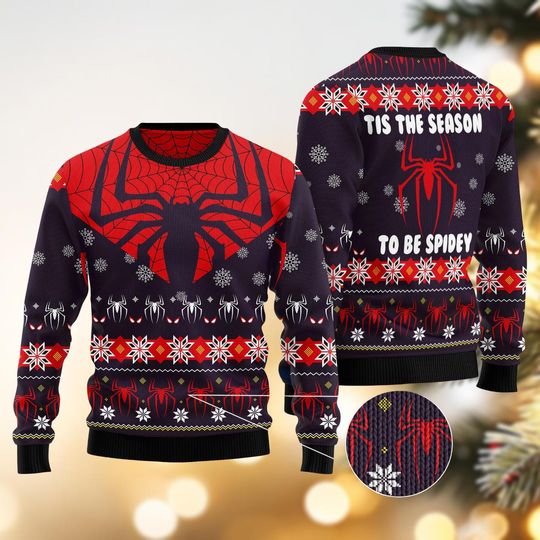 Spider Man Christmas Ugly Sweater, Tis The Season To Be Spidey Sweater, Superhero Xmas Sweater, Marvel Movie Shirt, Spiderman Fan Gifts