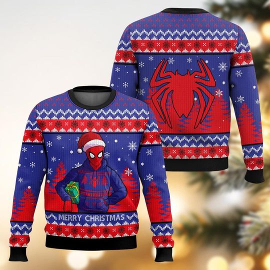 Merry Christmas Spider Man Ugly Sweater, Spider Man Santa Holiday Sweater, Superhero Xmas Sweater, Family Christmas Sweater