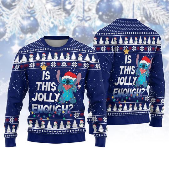 Discover Stitchmas Ugly Christmas Sweater, Is This Jolly Enough Xmas Sweater, Cute Stitch Gift For Men Women Kid, Disney Stitch Holiday Sweater