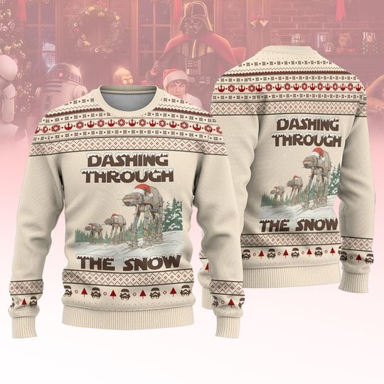 Discover Dashing Through The Snow Ugly Sweater, AT-AT Walker Santa Sweater, Disney Star Wars Parody Christmas Sweater, Sci-Fi Xmas Shirt Gifts