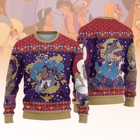 Discover Aladdin Disney Christmas Lights Ugly Sweater, Jasmine Princess Holiday Sweater, Disneyland Vacation Sweater, Funny Xmas Sweater Gift