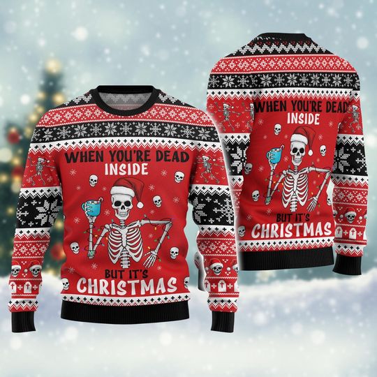 Discover Funny Skeleton Ugly Christmas Sweater, Skeleton Sweater, Spooky Xmas Sweater, Skeleton Holiday Sweater, Funny Skull Christmas Shirt