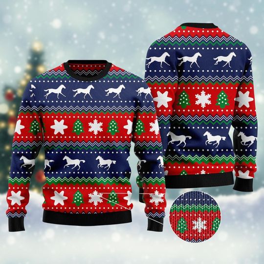 Discover Horses Ugly Christmas Sweater, Horse Christmas Sweater, Cowboy Sweater Men Women, Funny Holliday Sweater, Horse Lover Shirt, Xmas Gifts