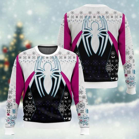 Spider Gwen Christmas Ugly Sweater, Gwen Stacy Spidey Xmas Sweater, Superhero Sweater, Ghost Spider Costume, Christmas Gifts For Her Kids