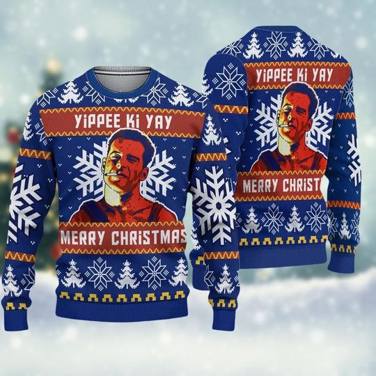 Die Hard Yippee Ki Yay Christmas Ugly Sweater, Nakatomi Plaza Holiday Sweater, Bruce Willis Xmas Sweater For Men Women Kids, Xmas Gift