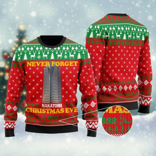 Die Hard Wool Ugly Ugly Christmas Sweater, John McClane Xmas Sweater, Never Forget Nakatomi Plaza Christmas Eve 1988 Shirt,Holiday Gift