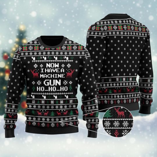 Discover Die Hard Ugly Christmas Sweater, John McClane Christmas Sweater, Now I Have A Machine Gun Ho Ho Ho Ugly Xmas Sweater For Women Men Kids