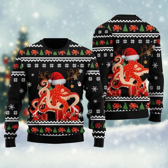 Octopus Christmas Ugly Sweater, Octopus Xmas Sweater, Octopus Holiday Sweater, Sea Lover Ugly Christmas Sweater, Octopus Christmas Gift