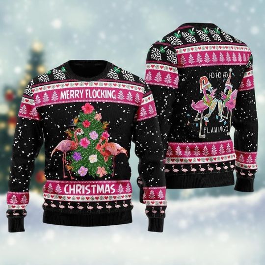 Flamingo Ugly Christmas Sweater, Flamingo Santa Xmas Sweater, Christmas Tree Sweater, Funny Xmas Sweater, Flamingo Lover Gifts For Her