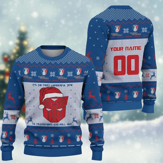 Personalized Transformer Christmas Ugly Sweater, Optimus Prime Xmas Sweater, Bumblebee Autobot Shirt, Robots Sweaters For Men Kids