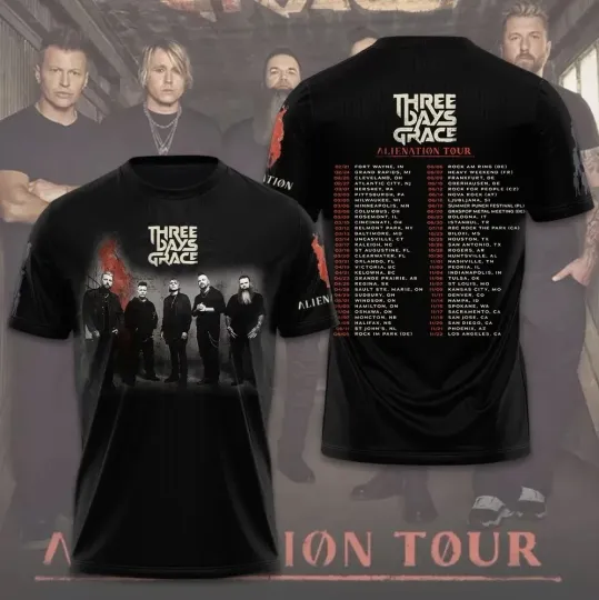 Discover Three Days Grace Alienation Tour 2026 3D T-Shirt gIFT for Fan PA401