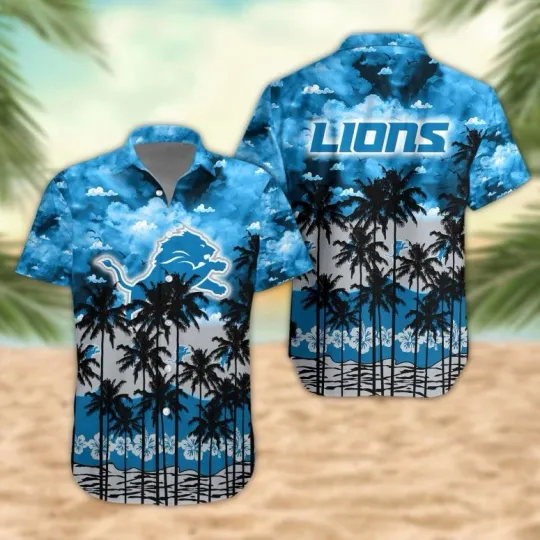 Discover Detroit Team Hawaiian Shirt with Coconut and Sunset Palm Design