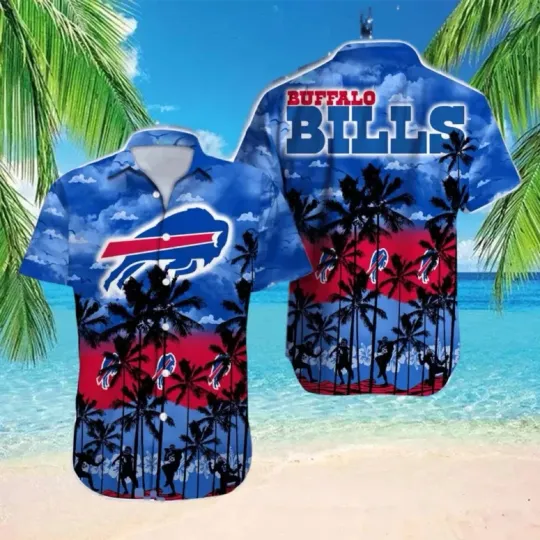 Discover Buffalo team Bill hawaiian shirt, Midnight Beach sunset coconut men top
