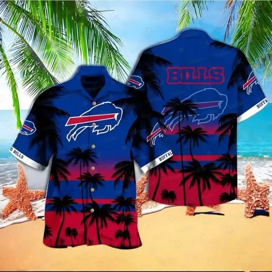 Discover buffalo team bill hawaii shirt, Tropical sunset Hawaiian, coconut tree