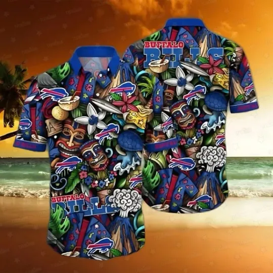 Discover buffalo team bill hawaii shirt, Colorful Tiki Hawaiian, summer coconut lot
