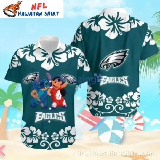 Discover Philadelphia Eagles Hawaii Shirt with Lilo and Stitch Beach Design