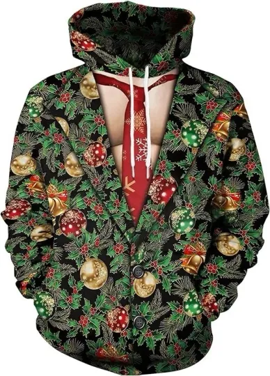 Discover Christmas Tuxedo Hoodie Sweatshirt 3D Print Funny Ugly Holiday Party Hoodie