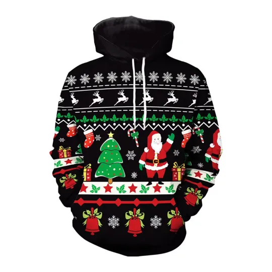Discover Christmas Hoodie with Santa and Tree Design Funny Festive Holiday Pullover