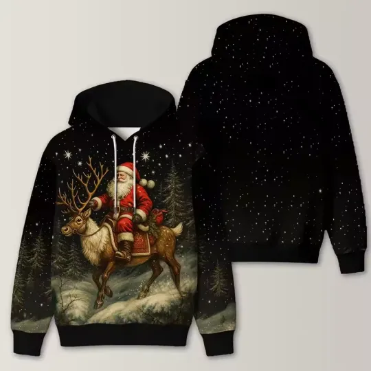 Discover Funny Santa Claus Pattern Ugly Christmas Hoodie Unisex Casual Loose Pullover