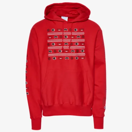 Discover Champion Hoodie Holiday Red Ugly Sweater Vibe Pullover Men’s Size L - Large