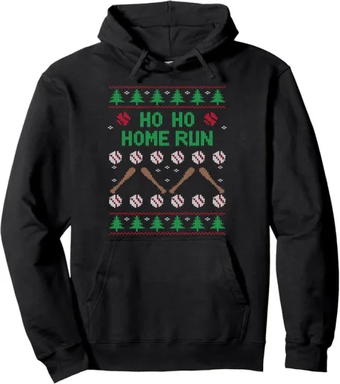 Discover Ho Ho Home Run Ugly Christmas Baseball Lover Holiday Unisex Hooded Sweatshirt