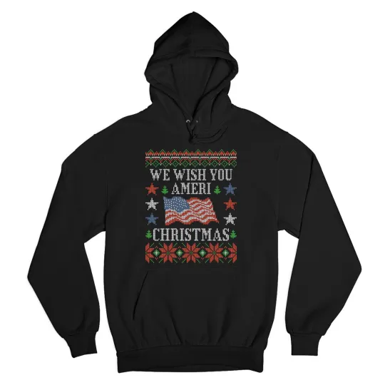 Discover We Wish You Ameri Christmas Sweatshirt Ugly Sweater Theme US Flag Hoodie
