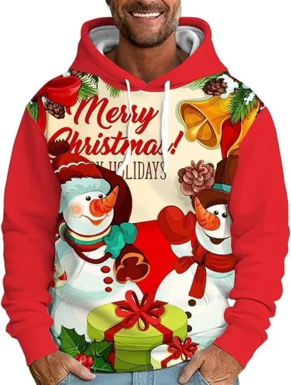 Discover BG 2024 Men's Christmas Ugly Pullover Hoodie 3D Print