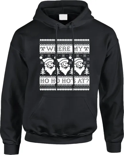 Discover Where My Ho's At Christmas Santa Holiday Pun Parody Funny Humor Joke Mens Hoodie