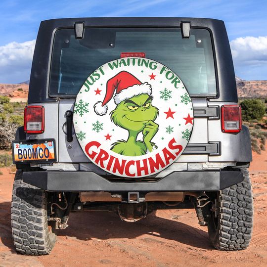 Grin Spare Tire Cover  Funny Christmas funny character Santa Hat Wheel Cover for SUV RV Camper