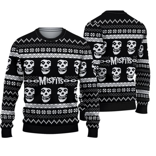 Misfits Band Crimson Ghost Pattern Classic Knitted Black Ugly Christmas Sweater
