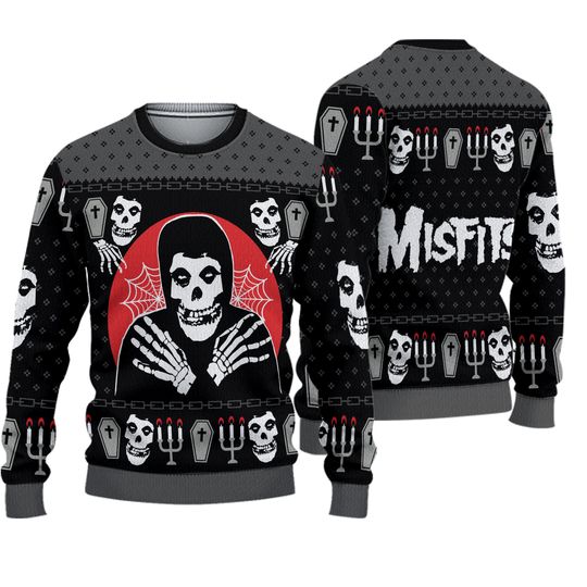 Misfits Crimson Ghost The Fiend Holiday 2025 Knitted Ugly Christmas Sweater