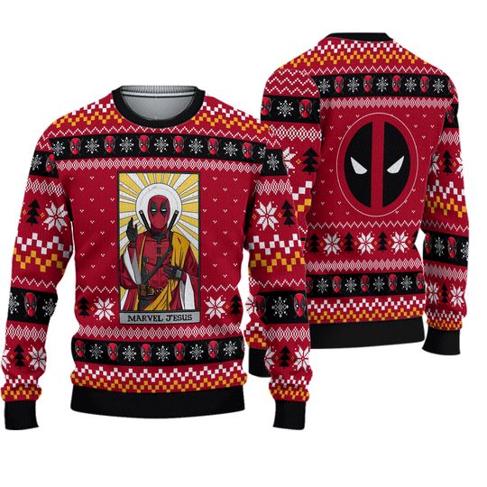 Deadpool Ugly Christmas Sweater, Marvel Jesus Xmas Sweater, Funny Marvel Ugly Sweater, Superhero Sweater, Christmas Gift